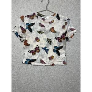 Y2k 90s Sheer mesh Mini butterfly Crop top M colorful Rainbow Art Whimsygoth